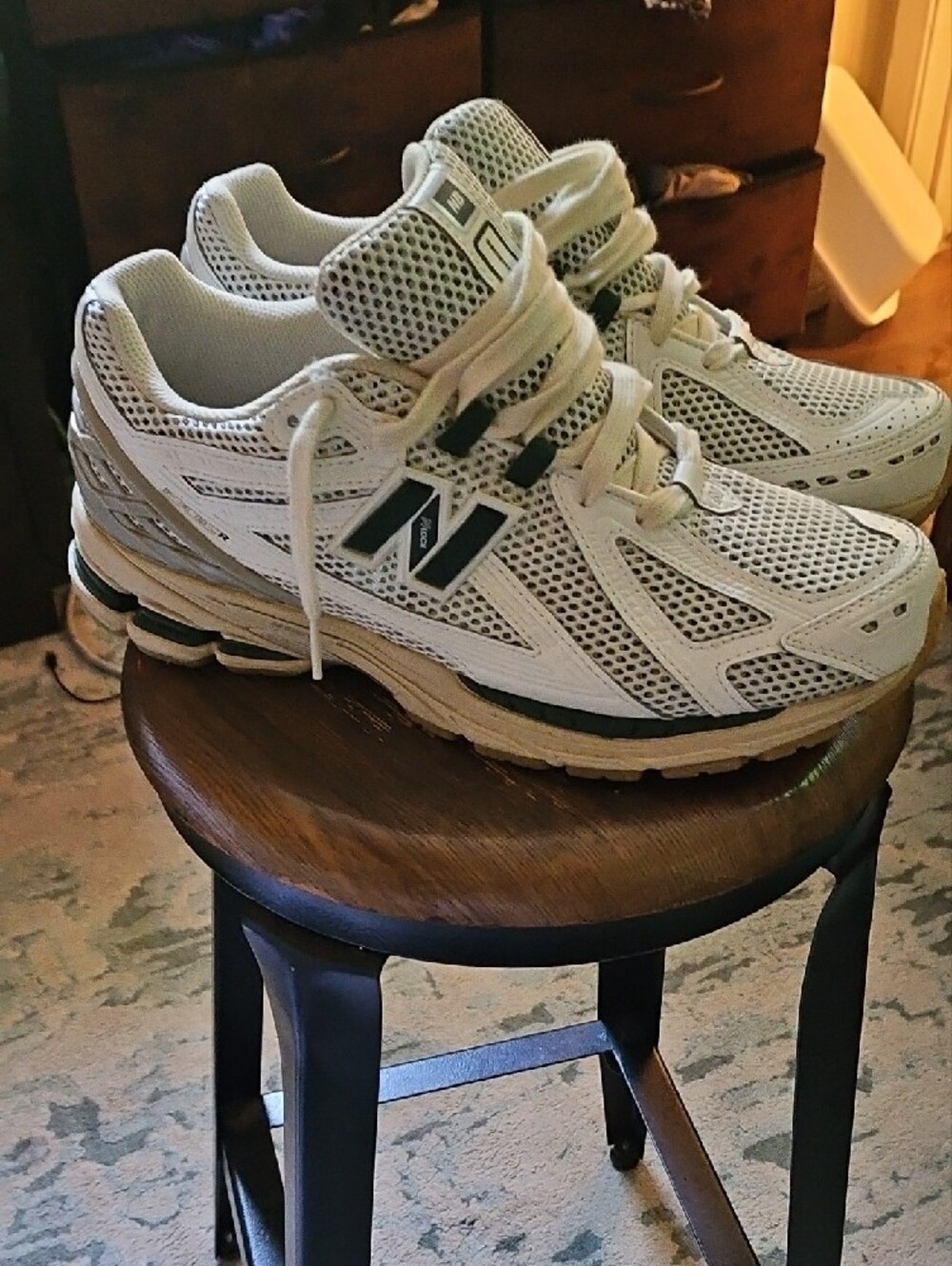 1906R New Balance Off White and Green Mesh Running Shoes - Picture 4 of 7